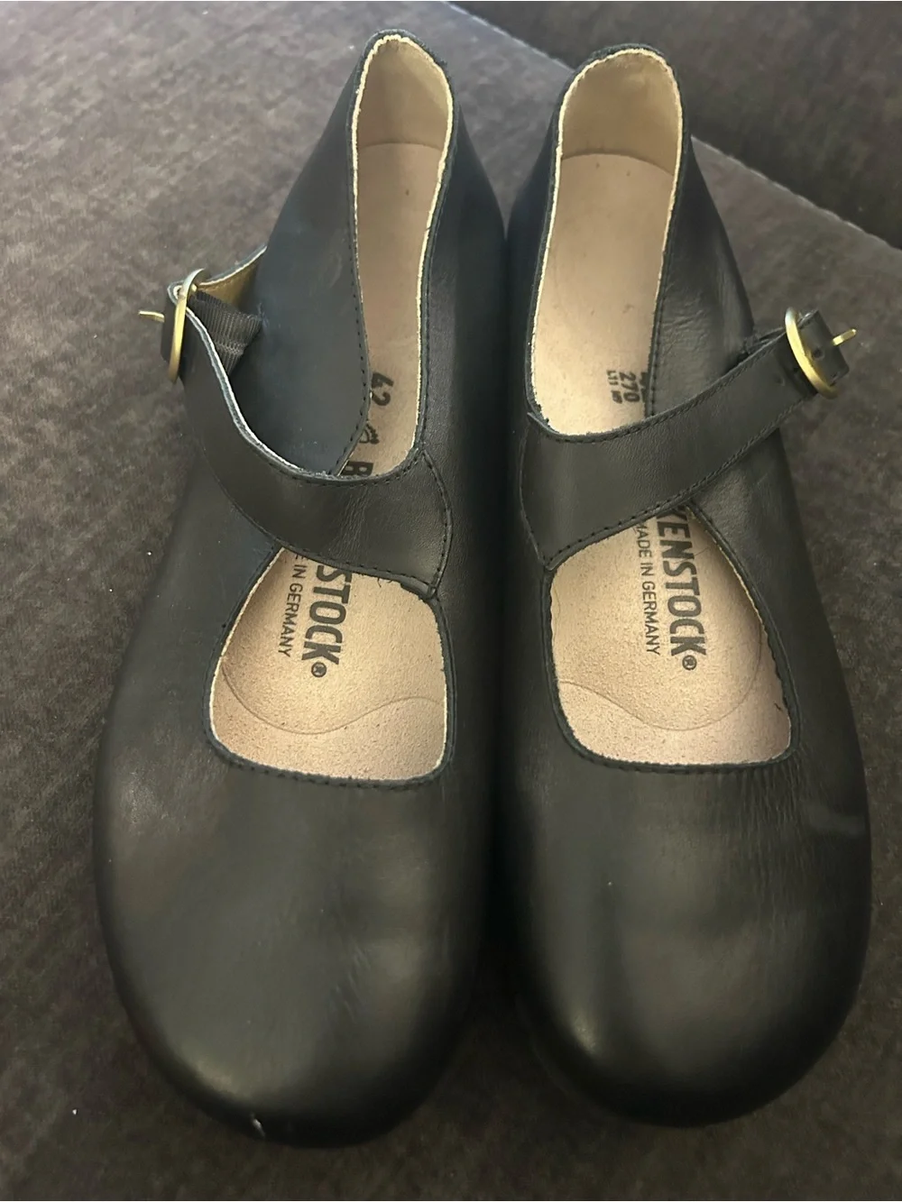 Birkenstock Black Leather Mary-Jane Flats with Gold Buckle - Picture 4 of 5